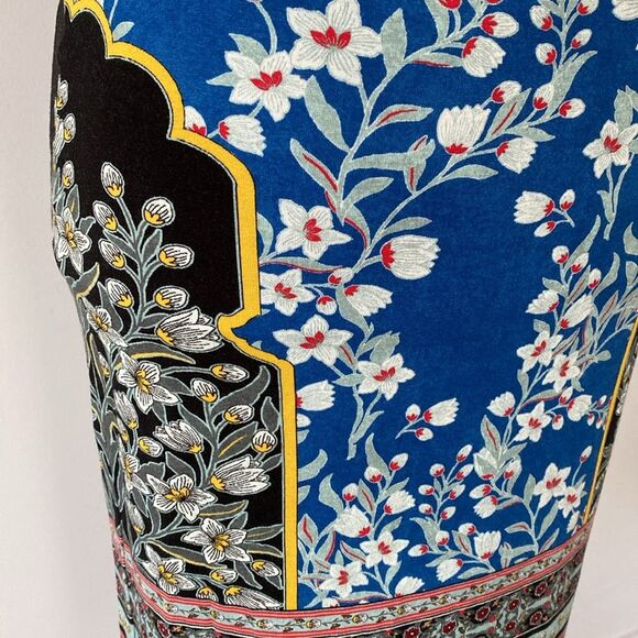 Alice + Olivia FLORAL CREWNECK MIDI DRESS size 2 Stretch Boho Feminine Vacation - Picture 6 of 16